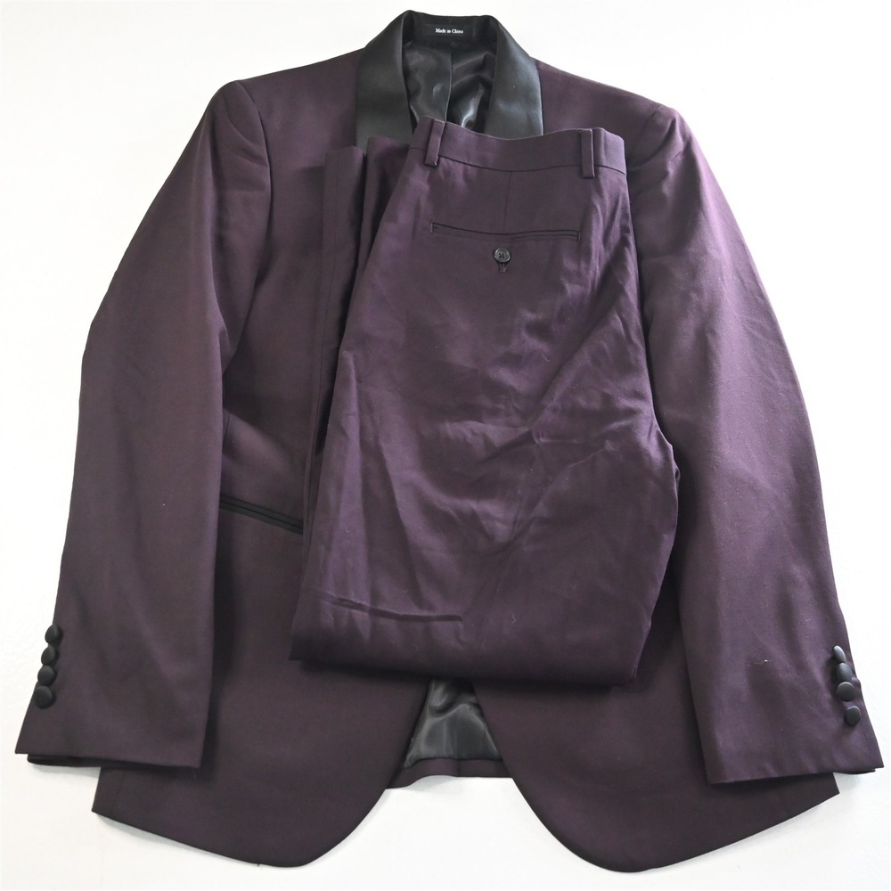 Egara 38R 34x30 Purple Shawl Lapel‎ Slim Mens Jacket Pants Tuxedo